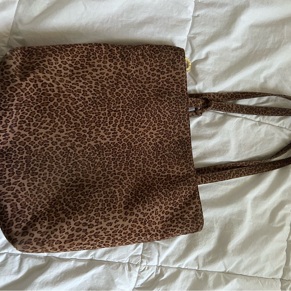 ‘90s vintage Leopard Print Brown Tote Bag with Double Straps